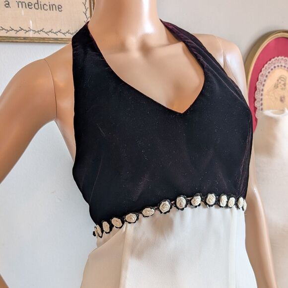 NWT Vintage 90s Upbeat Babydoll Dress Mini Halter Velvet Empire Waist Size 9 - Picture 5 of 10